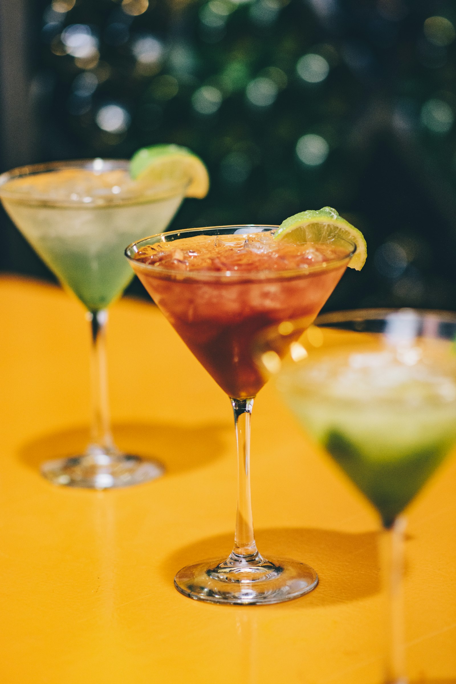 Colorful non-alcoholic mocktail drinks